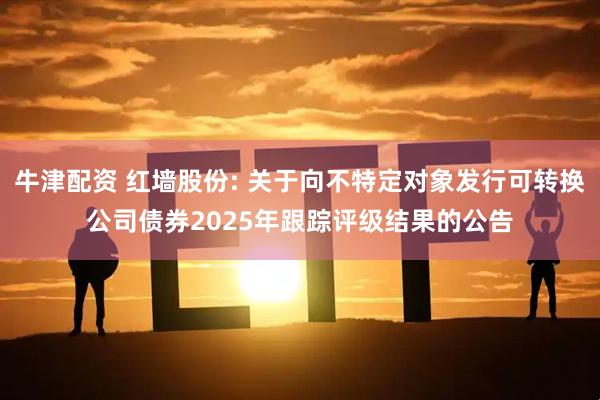牛津配资 红墙股份: 关于向不特定对象发行可转换公司债券2025年跟踪评级结果的公告