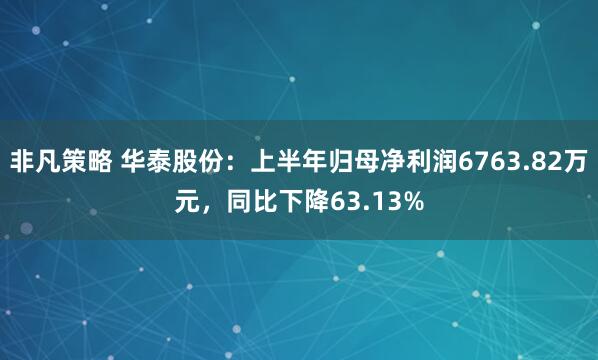 非凡策略 华泰股份：上半年归母净利润6763.82万元，同比下降63.13%